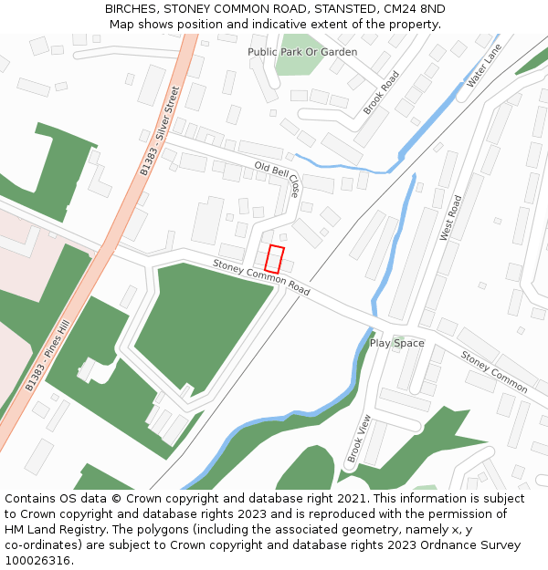 BIRCHES, STONEY COMMON ROAD, STANSTED, CM24 8ND: Location map and indicative extent of plot