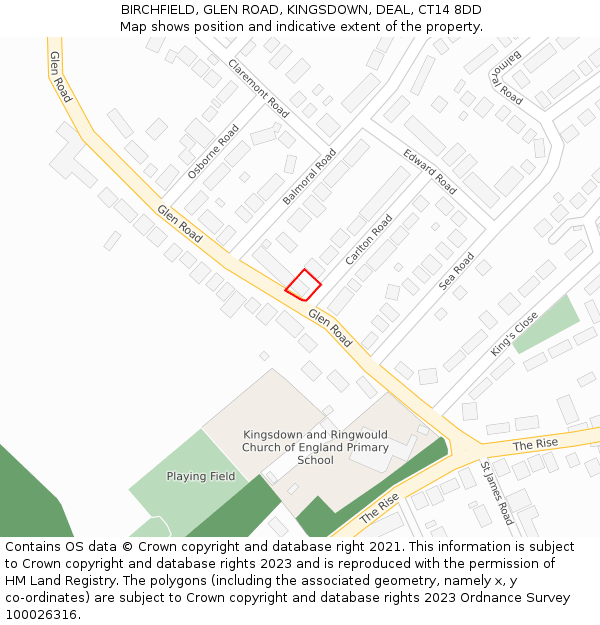 BIRCHFIELD, GLEN ROAD, KINGSDOWN, DEAL, CT14 8DD: Location map and indicative extent of plot