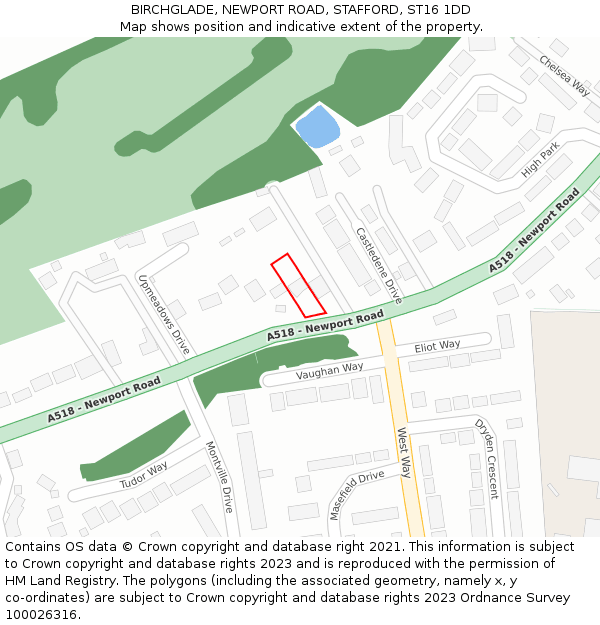 BIRCHGLADE, NEWPORT ROAD, STAFFORD, ST16 1DD: Location map and indicative extent of plot