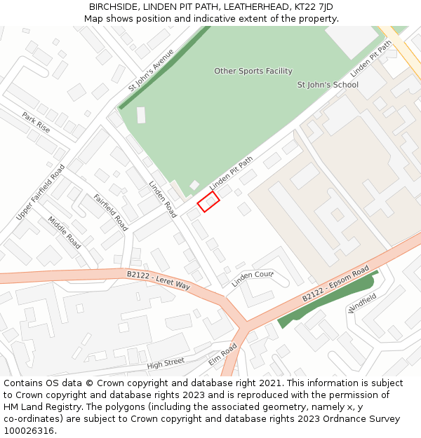 BIRCHSIDE, LINDEN PIT PATH, LEATHERHEAD, KT22 7JD: Location map and indicative extent of plot