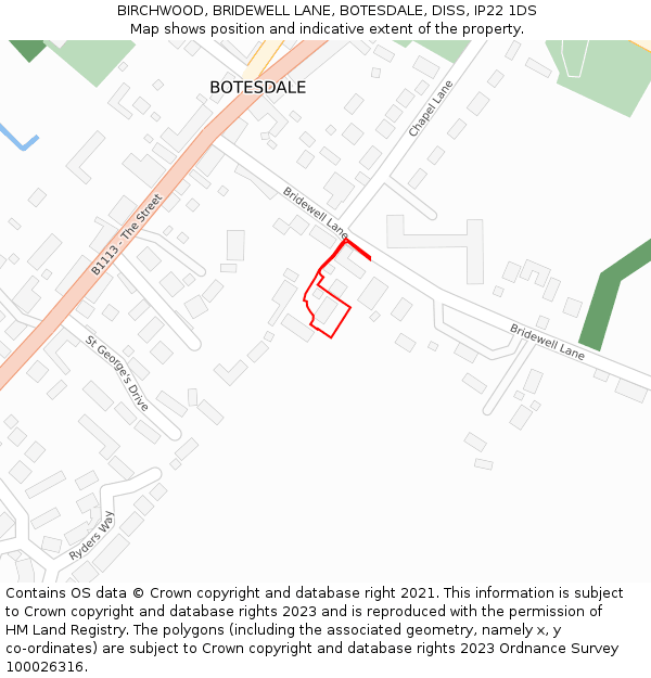 BIRCHWOOD, BRIDEWELL LANE, BOTESDALE, DISS, IP22 1DS: Location map and indicative extent of plot