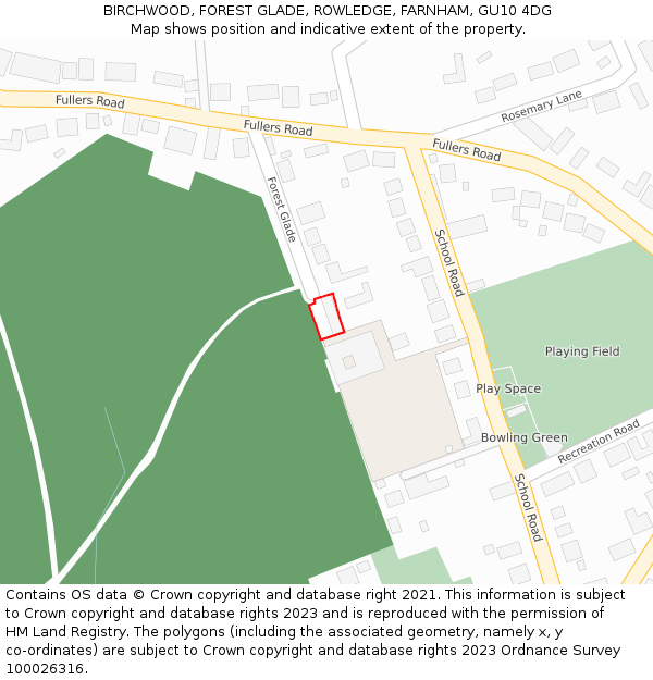 BIRCHWOOD, FOREST GLADE, ROWLEDGE, FARNHAM, GU10 4DG: Location map and indicative extent of plot