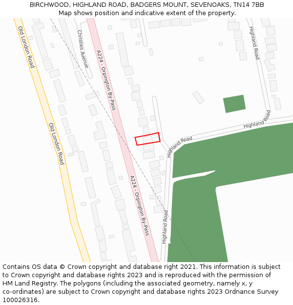 BIRCHWOOD, HIGHLAND ROAD, BADGERS MOUNT, SEVENOAKS, TN14 7BB: Location map and indicative extent of plot