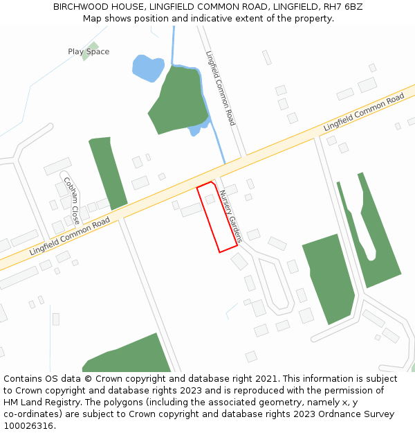 BIRCHWOOD HOUSE, LINGFIELD COMMON ROAD, LINGFIELD, RH7 6BZ: Location map and indicative extent of plot