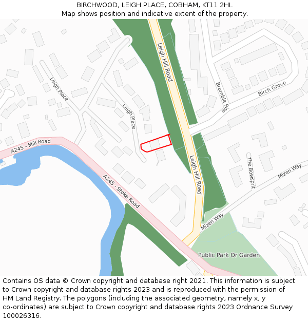 BIRCHWOOD, LEIGH PLACE, COBHAM, KT11 2HL: Location map and indicative extent of plot