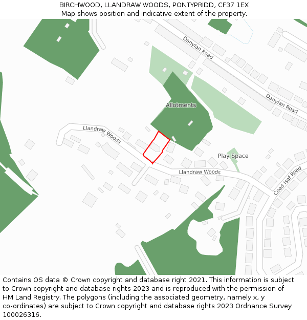 BIRCHWOOD, LLANDRAW WOODS, PONTYPRIDD, CF37 1EX: Location map and indicative extent of plot