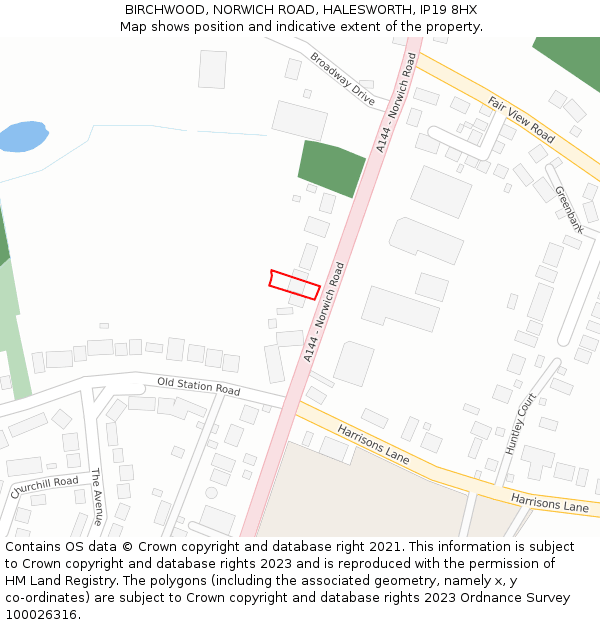 BIRCHWOOD, NORWICH ROAD, HALESWORTH, IP19 8HX: Location map and indicative extent of plot