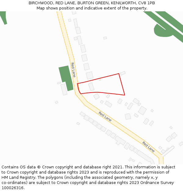 BIRCHWOOD, RED LANE, BURTON GREEN, KENILWORTH, CV8 1PB: Location map and indicative extent of plot