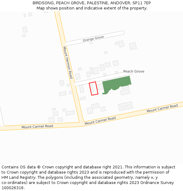 BIRDSONG, PEACH GROVE, PALESTINE, ANDOVER, SP11 7EP: Location map and indicative extent of plot