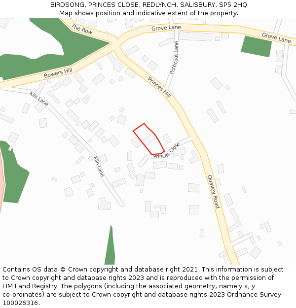 BIRDSONG, PRINCES CLOSE, REDLYNCH, SALISBURY, SP5 2HQ: Location map and indicative extent of plot