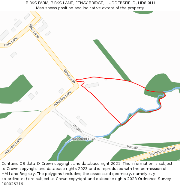 BIRKS FARM, BIRKS LANE, FENAY BRIDGE, HUDDERSFIELD, HD8 0LH: Location map and indicative extent of plot