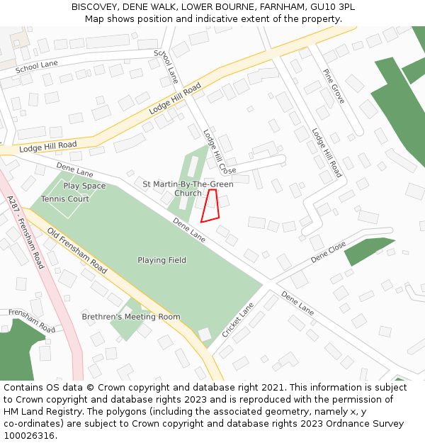 BISCOVEY, DENE WALK, LOWER BOURNE, FARNHAM, GU10 3PL: Location map and indicative extent of plot