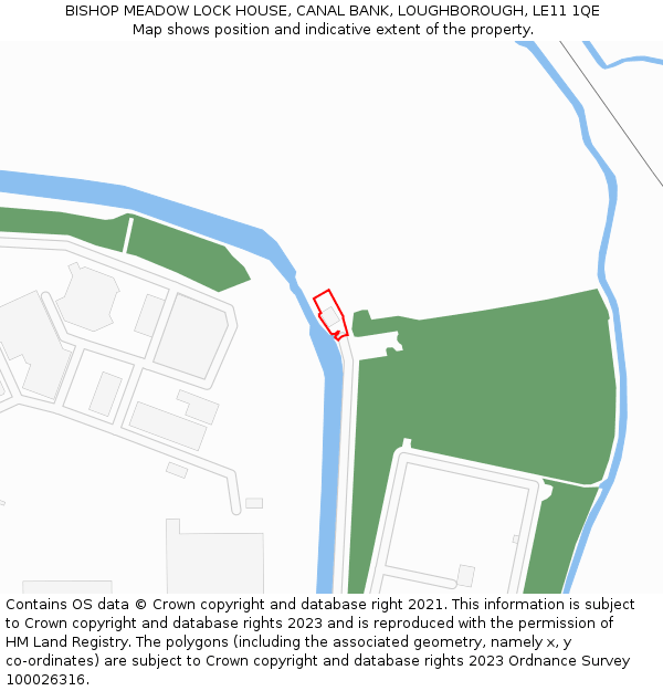 BISHOP MEADOW LOCK HOUSE, CANAL BANK, LOUGHBOROUGH, LE11 1QE: Location map and indicative extent of plot