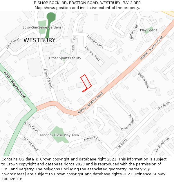 BISHOP ROCK, 9B, BRATTON ROAD, WESTBURY, BA13 3EP: Location map and indicative extent of plot