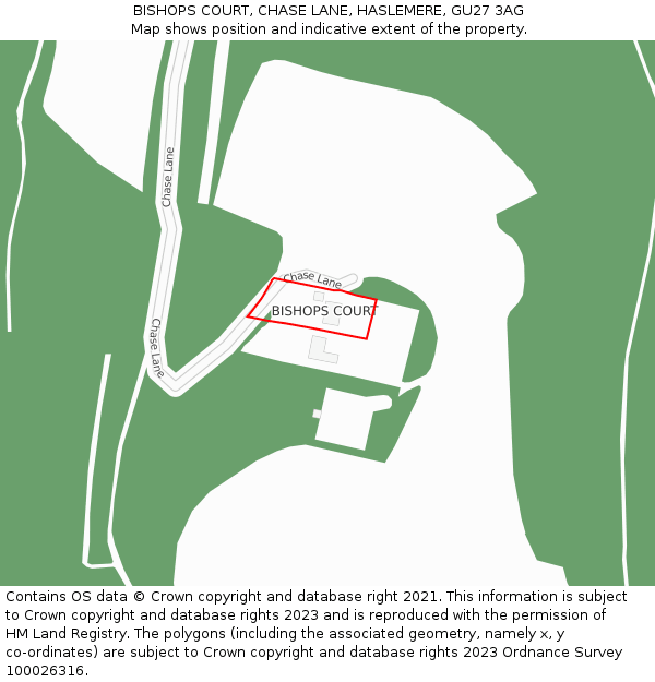 BISHOPS COURT, CHASE LANE, HASLEMERE, GU27 3AG: Location map and indicative extent of plot