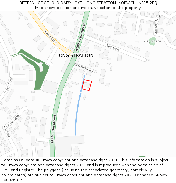 BITTERN LODGE, OLD DAIRY LOKE, LONG STRATTON, NORWICH, NR15 2EQ: Location map and indicative extent of plot