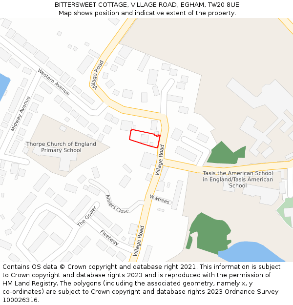 BITTERSWEET COTTAGE, VILLAGE ROAD, EGHAM, TW20 8UE: Location map and indicative extent of plot