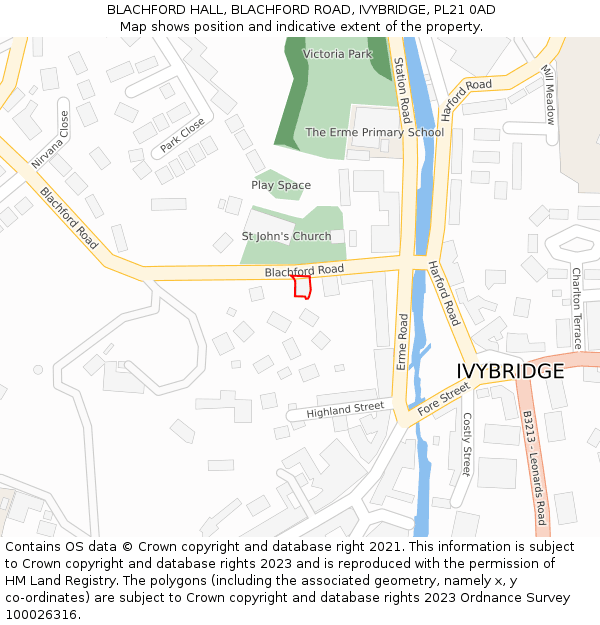 BLACHFORD HALL, BLACHFORD ROAD, IVYBRIDGE, PL21 0AD: Location map and indicative extent of plot