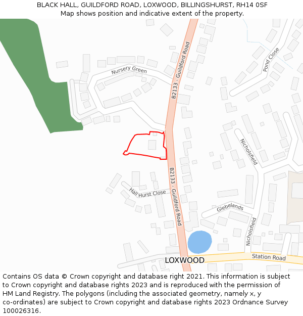 BLACK HALL, GUILDFORD ROAD, LOXWOOD, BILLINGSHURST, RH14 0SF: Location map and indicative extent of plot