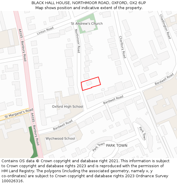 BLACK HALL HOUSE, NORTHMOOR ROAD, OXFORD, OX2 6UP: Location map and indicative extent of plot