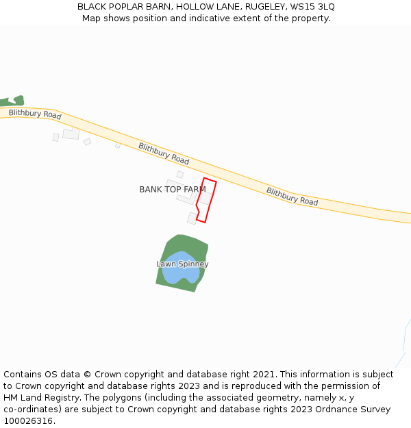 BLACK POPLAR BARN, HOLLOW LANE, RUGELEY, WS15 3LQ: Location map and indicative extent of plot