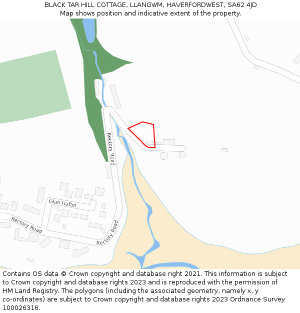 BLACK TAR HILL COTTAGE, LLANGWM, HAVERFORDWEST, SA62 4JD: Location map and indicative extent of plot