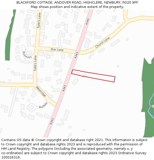 BLACKFORD COTTAGE, ANDOVER ROAD, HIGHCLERE, NEWBURY, RG20 9PF: Location map and indicative extent of plot