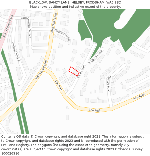 BLACKLOW, SANDY LANE, HELSBY, FRODSHAM, WA6 9BD: Location map and indicative extent of plot