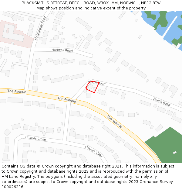 BLACKSMITHS RETREAT, BEECH ROAD, WROXHAM, NORWICH, NR12 8TW: Location map and indicative extent of plot