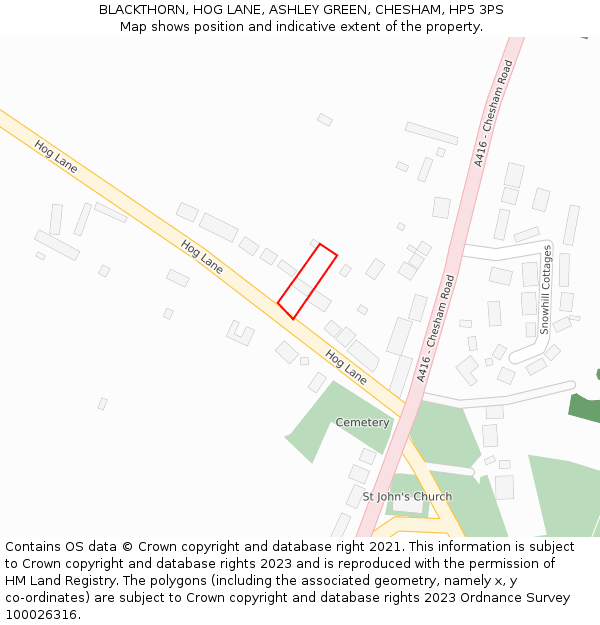 BLACKTHORN, HOG LANE, ASHLEY GREEN, CHESHAM, HP5 3PS: Location map and indicative extent of plot