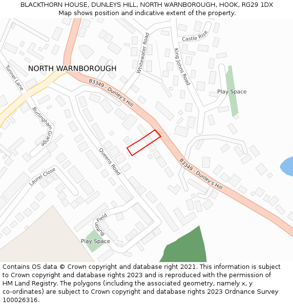 BLACKTHORN HOUSE, DUNLEYS HILL, NORTH WARNBOROUGH, HOOK, RG29 1DX: Location map and indicative extent of plot