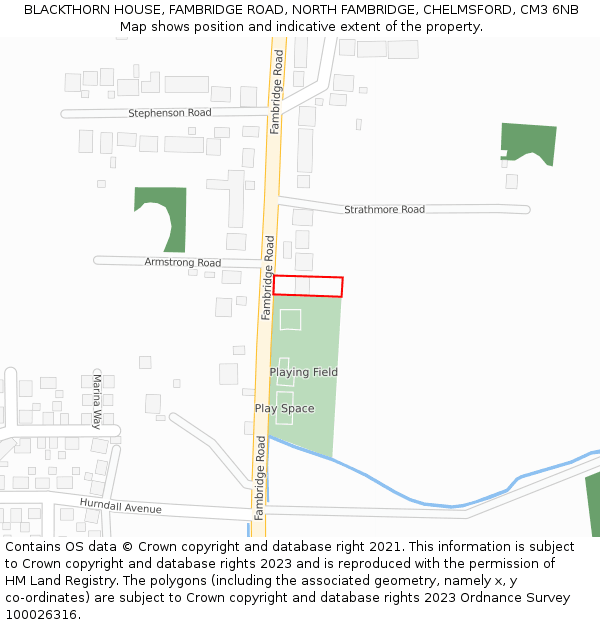 BLACKTHORN HOUSE, FAMBRIDGE ROAD, NORTH FAMBRIDGE, CHELMSFORD, CM3 6NB: Location map and indicative extent of plot