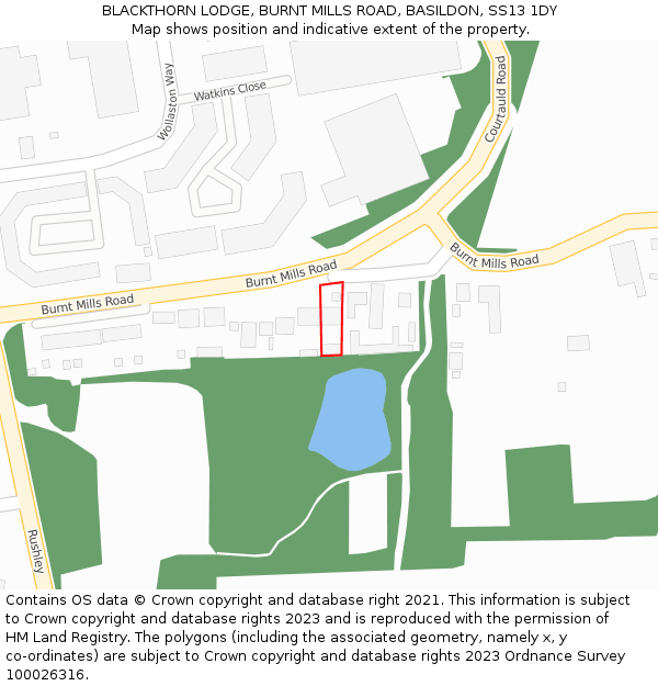 BLACKTHORN LODGE, BURNT MILLS ROAD, BASILDON, SS13 1DY: Location map and indicative extent of plot