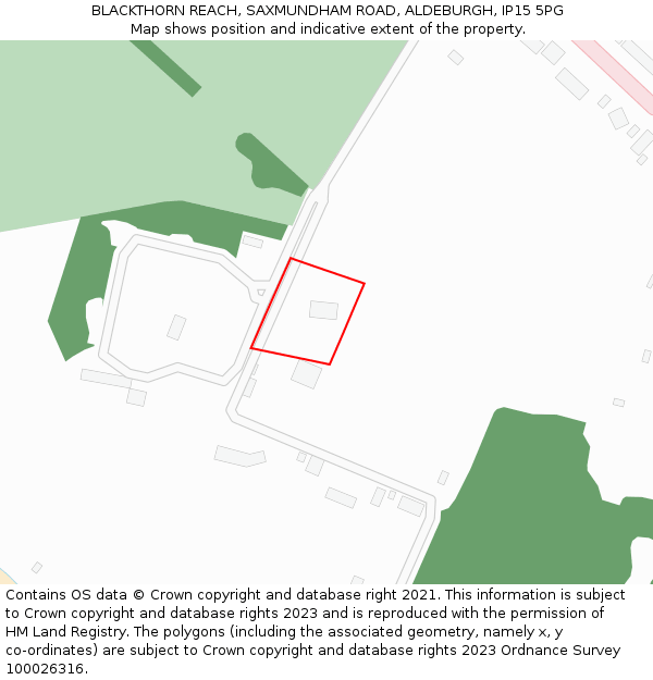 BLACKTHORN REACH, SAXMUNDHAM ROAD, ALDEBURGH, IP15 5PG: Location map and indicative extent of plot