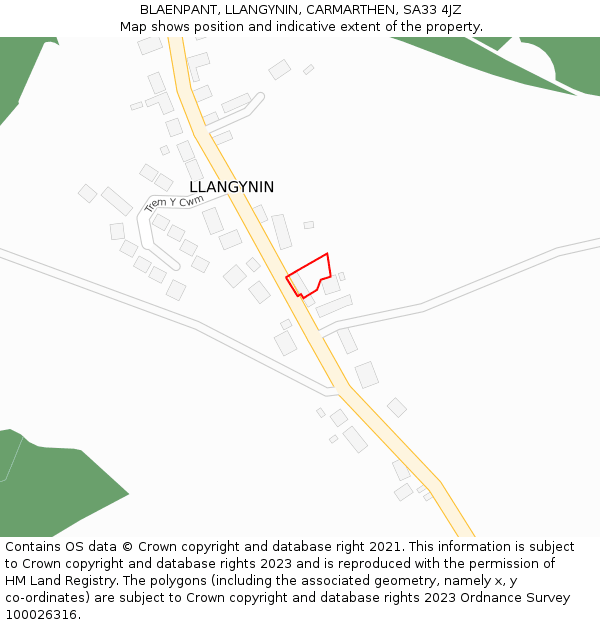 BLAENPANT, LLANGYNIN, CARMARTHEN, SA33 4JZ: Location map and indicative extent of plot