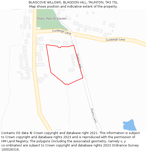 BLAGCOVE WILLOWS, BLAGDON HILL, TAUNTON, TA3 7SL: Location map and indicative extent of plot