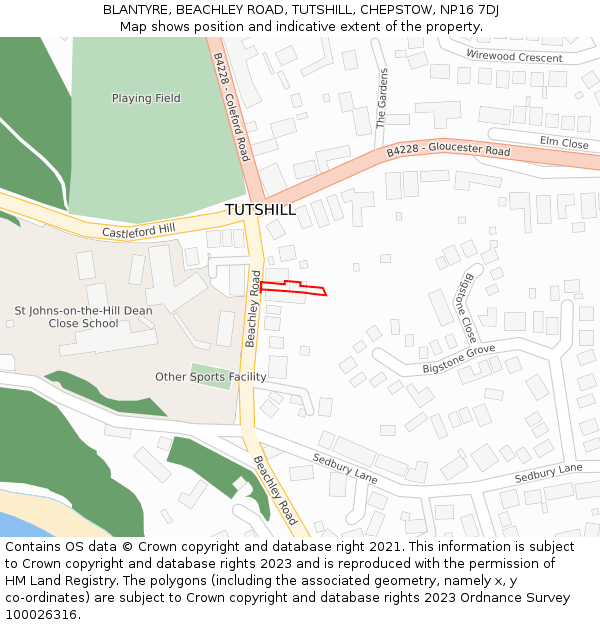 BLANTYRE, BEACHLEY ROAD, TUTSHILL, CHEPSTOW, NP16 7DJ: Location map and indicative extent of plot