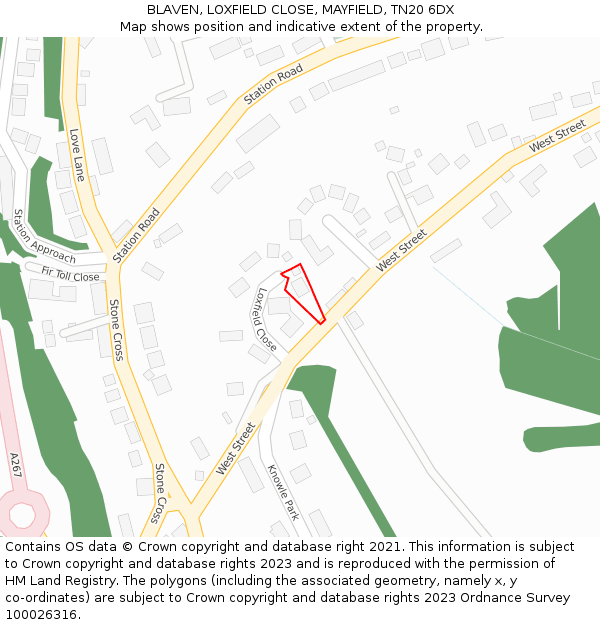 BLAVEN, LOXFIELD CLOSE, MAYFIELD, TN20 6DX: Location map and indicative extent of plot