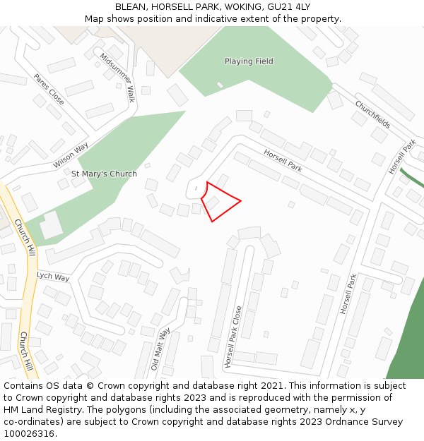 BLEAN, HORSELL PARK, WOKING, GU21 4LY: Location map and indicative extent of plot