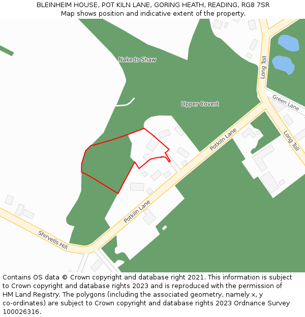 BLEINHEIM HOUSE, POT KILN LANE, GORING HEATH, READING, RG8 7SR: Location map and indicative extent of plot