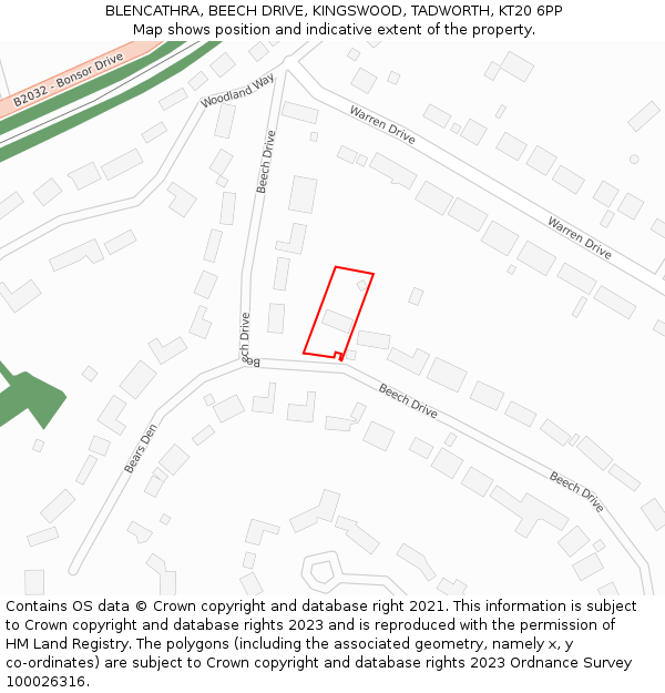 BLENCATHRA, BEECH DRIVE, KINGSWOOD, TADWORTH, KT20 6PP: Location map and indicative extent of plot