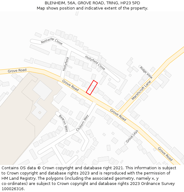 BLENHEIM, 56A, GROVE ROAD, TRING, HP23 5PD: Location map and indicative extent of plot
