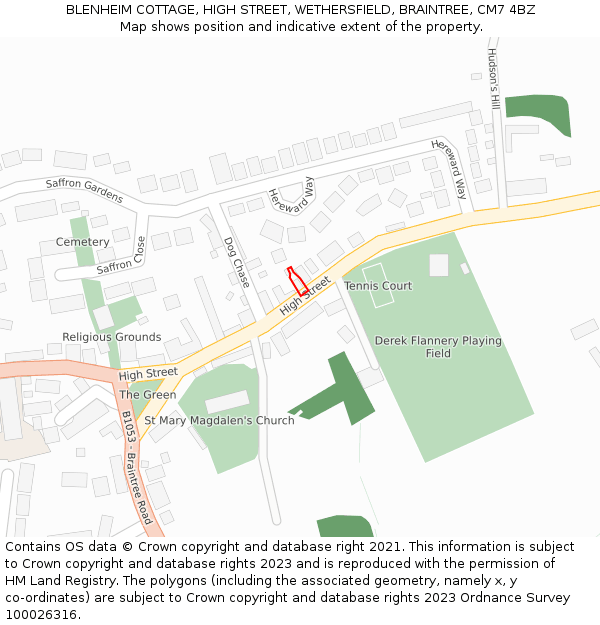 BLENHEIM COTTAGE, HIGH STREET, WETHERSFIELD, BRAINTREE, CM7 4BZ: Location map and indicative extent of plot