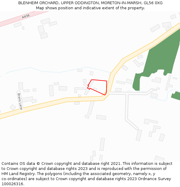 BLENHEIM ORCHARD, UPPER ODDINGTON, MORETON-IN-MARSH, GL56 0XG: Location map and indicative extent of plot