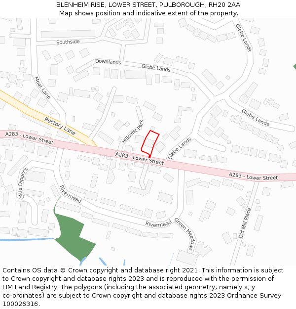 BLENHEIM RISE, LOWER STREET, PULBOROUGH, RH20 2AA: Location map and indicative extent of plot