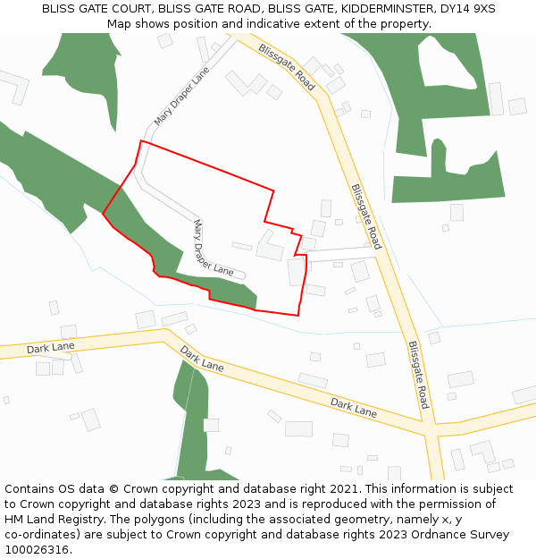 BLISS GATE COURT, BLISS GATE ROAD, BLISS GATE, KIDDERMINSTER, DY14 9XS: Location map and indicative extent of plot