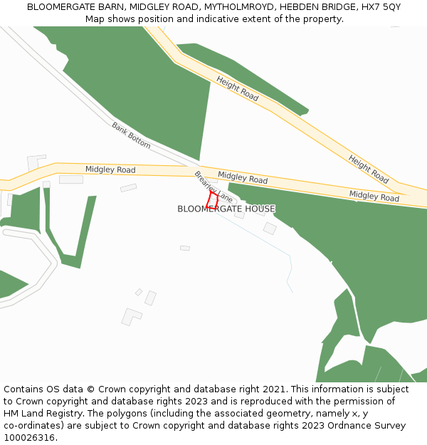 BLOOMERGATE BARN, MIDGLEY ROAD, MYTHOLMROYD, HEBDEN BRIDGE, HX7 5QY: Location map and indicative extent of plot