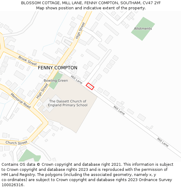 BLOSSOM COTTAGE, MILL LANE, FENNY COMPTON, SOUTHAM, CV47 2YF: Location map and indicative extent of plot