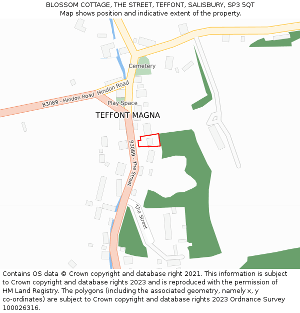 BLOSSOM COTTAGE, THE STREET, TEFFONT, SALISBURY, SP3 5QT: Location map and indicative extent of plot