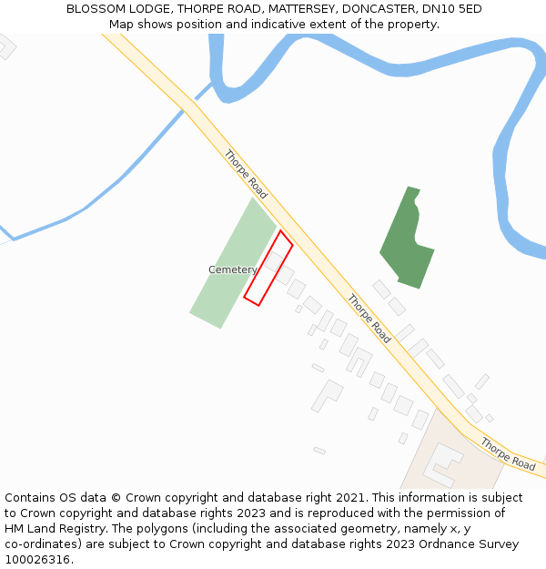 BLOSSOM LODGE, THORPE ROAD, MATTERSEY, DONCASTER, DN10 5ED: Location map and indicative extent of plot